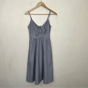 Lulu's Joyful Days Blue Striped Knotted Front Midi with Pockets Dress Size Small